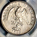 1899-Cn PCGS AU 55 Mexico 20 Centavos Culiacan Mint Rare 44k Silver Coin POP 2/1 (26062202C)