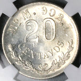1899-Mo NGC MS 66 Mexico 20 Centavos Mint GEM Silver Coin POP 3/0 (26020502C)