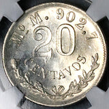 1899-Mo NGC MS 66 Mexico 20 Centavos Mint GEM Silver Coin POP 3/0 (26020502C)
