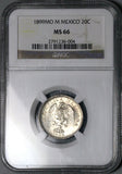 1899-Mo NGC MS 66 Mexico 20 Centavos Mint GEM Silver Coin POP 3/0 (26020502C)