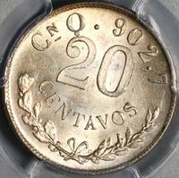 1902-Cn PCGS MS 63 Mexico 20 Centavos Culiacan Silver Coin 98k Minted (23050101C)