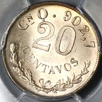 1902-Cn PCGS MS 63 Mexico 20 Centavos Culiacan Silver Coin 98k Minted (23050101C)