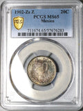 1902-Zs PCGS MS 65 Mexico 20 Centavos Zacatecas Mint GEM Silver Coin POP 1/0 (25103004D)