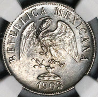 1903-Cn NGC MS 62 Mexico 20 Centavos Culiacan Silver Coin 93k Minted (23100603C)