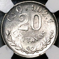 1903-Cn NGC MS 62 Mexico 20 Centavos Culiacan Silver Coin 93k Minted (23100603C)