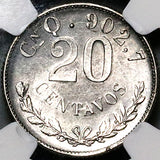 1903-Cn NGC MS 62 Mexico 20 Centavos Culiacan Silver Coin 93k Minted (23100603C)