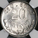 1903-Cn NGC MS 62 Mexico 20 Centavos Culiacan Silver Coin 93k Minted (23100603C)
