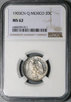 1903-Cn NGC MS 62 Mexico 20 Centavos Culiacan Silver Coin 93k Minted (23100603C)