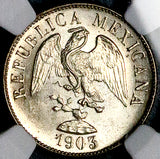 1903-Cn NGC MS 64 Mexico 20 Centavos Culiacan Silver Coin 93k Minted (26082502C)