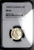 1903-Cn NGC MS 64 Mexico 20 Centavos Culiacan Silver Coin 93k Minted (26082502C)