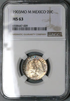 1903-Mo NGC MS 63 Mexico 20 Centavos Mint State Silver Coin (23063002C)