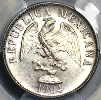 1904-Cn PCGS MS 63 Mexico 20 Centavos Last Culiacan Mint Silver Coin (25082101C)