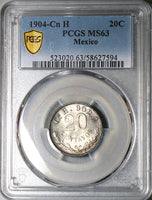 1904-Cn PCGS MS 63 Mexico 20 Centavos Last Culiacan Mint Silver Coin (25082101C)