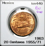1963 Mexico 20 Centavos Gem BU Teotihuacán Pyramid Eagle Bronze Coin (24100803R)
