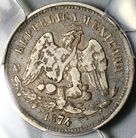 1874-Ho PCGS VF 25 Mexico 25 Centavos Hermosillo Mint 23k Silver Coin POP 1/0 (25071101C)