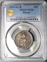 1874-Ho PCGS VF 25 Mexico 25 Centavos Hermosillo Mint 23k Silver Coin POP 1/0 (25071101C)