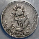 1876-Ho ANACS F 15 Mexico 25 Centavos Hermosillo Mint 34k Rare Silver Coin (26092205C)