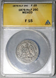 1876-Ho ANACS F 15 Mexico 25 Centavos Hermosillo Mint 34k Rare Silver Coin (26092205C)