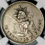 1877-Ho NGC XF 45 Mexico 25 Centavos Hermosillo Rare Silver Coin POP 1/1 (26092206C)