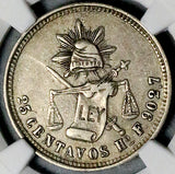 1877-Ho NGC XF 45 Mexico 25 Centavos Hermosillo Rare Silver Coin POP 1/1 (26092206C)
