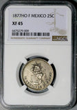 1877-Ho NGC XF 45 Mexico 25 Centavos Hermosillo Rare Silver Coin POP 1/1 (26092206C)