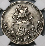 1879-Ho NGC XF 40 Mexico 25 Centavos Hermosillo Mint Silver Coin POP 1/1 (23080701C)