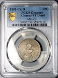 1881-Cn PCGS VF Mexico 25 Centavos Rare Culiacan Mint Silver 18k Coin (25032401C)