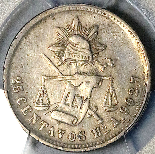 1881-Ho PCGS XF Mexico 25 Centavos Hermosillo Mint 19k Silver Coin (25091803C)