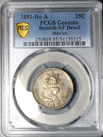 1881-Ho PCGS XF Mexico 25 Centavos Hermosillo Mint 19k Silver Coin (25091803C)