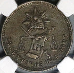 1882-Ho NGC XF 40 Mexico 25 Centavos 8k Hermosillo Mint Silver Coin (23070201C)