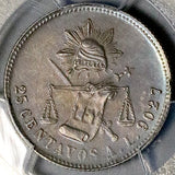1883-A PCGS AU Mexico 25 Centavos Rare 28k Alamos Mint Silver Coin (26090502C)