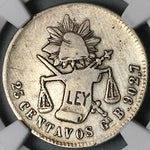 1883/2-Ga NGC Fine Mexico 25 Centavos Guadalajara Mint Rare Silver Coin (23060405C)