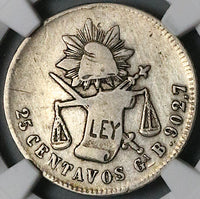 1883/2-Ga NGC Fine Mexico 25 Centavos Guadalajara Mint Rare Silver Coin (23060405C)