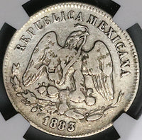 1883/2-Ga NGC Fine Mexico 25 Centavos Guadalajara Mint Rare Silver Coin (23060405C)
