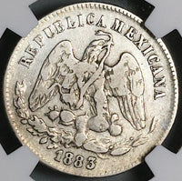 1883/2-Ga NGC Fine Mexico 25 Centavos Guadalajara Mint Rare Silver Coin (23060405C)
