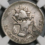 1883/2-Ga NGC XF Mexico 25 Centavos Guadalajara Rare Silver Coin (23092001C)