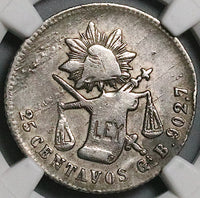1883/2-Ga NGC XF Mexico 25 Centavos Guadalajara Rare Silver Coin (23092001C)