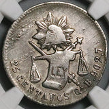 1883/2-Ga NGC XF Mexico 25 Centavos Guadalajara Rare Silver Coin (23092001C)