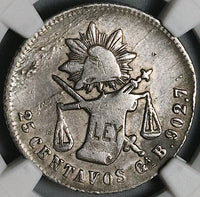 1883/2-Ga NGC XF Mexico 25 Centavos Guadalajara Rare Silver Coin (23092001C)