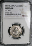 1883/2-Ga NGC XF Mexico 25 Centavos Guadalajara Rare Silver Coin (23092001C)