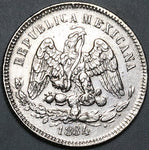 1884-A L Mexico 25 Centavos AU Rare Alamos Mint Silver Coin (25071502R)