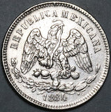 1884-A L Mexico 25 Centavos AU Rare Alamos Mint Silver Coin (25071502R)