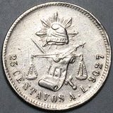 1884-A L Mexico 25 Centavos AU Rare Alamos Mint Silver Coin (25071502R)