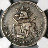 1884-Ho NGC XF 45 Mexico 25 Centavos Hermosillo Mint Silver Coin (23090502C)