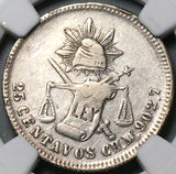 1886-CH NGC AU 50 Mexico 25 Centavos Chihuahua Mint 22k Silver Coin POP 1/0 (25020502C)