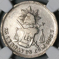 1886-CH NGC AU 50 Mexico 25 Centavos Chihuahua Mint 22k Silver Coin POP 1/0 (25020502C)