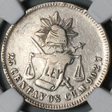 1886-CH NGC AU 50 Mexico 25 Centavos Chihuahua Mint 22k Silver Coin POP 1/0 (25020502C)