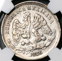 1886-CH NGC AU 50 Mexico 25 Centavos Chihuahua Mint 22k Silver Coin POP 1/0 (25020502C)