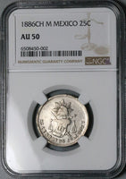 1886-CH NGC AU 50 Mexico 25 Centavos Chihuahua Mint 22k Silver Coin POP 1/0 (25020502C)