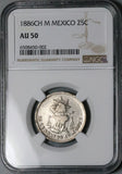 1886-CH NGC AU 50 Mexico 25 Centavos Chihuahua Mint 22k Silver Coin POP 1/0 (25020502C)